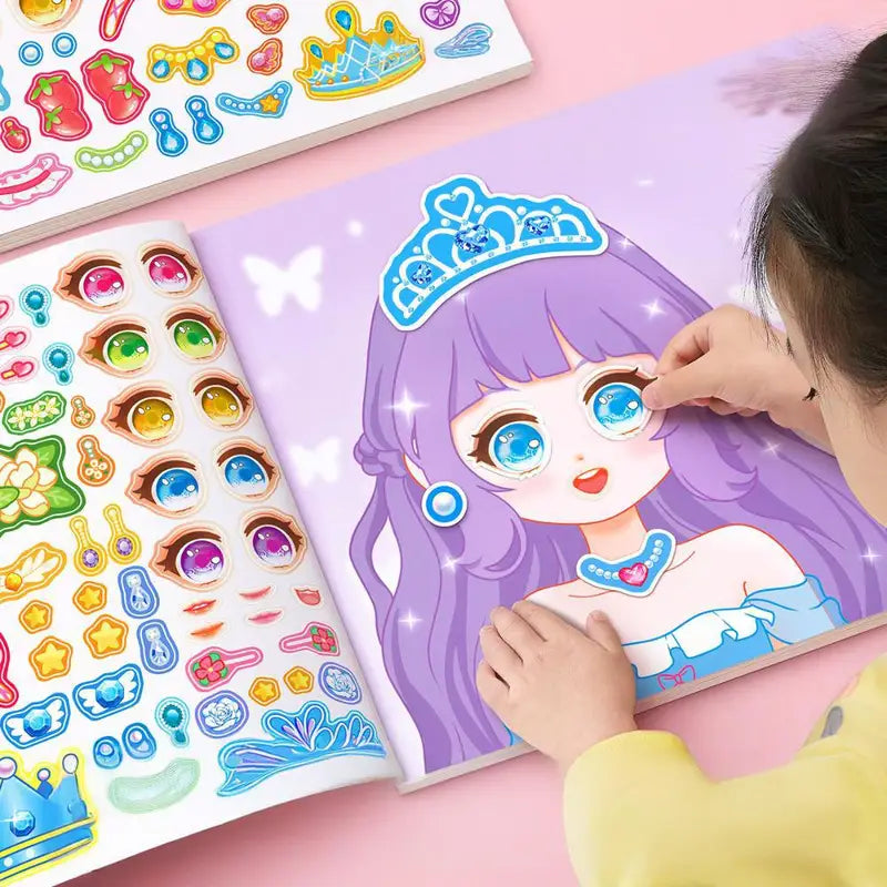 Reusable Cartoon Princess Sticker Set for Kids Creative Crafts & Face Making