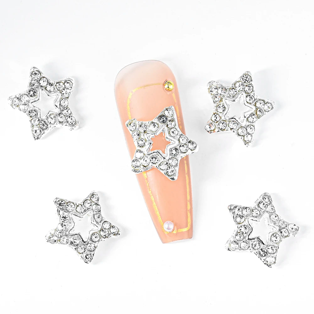10pcs Nail Art Charm Set with Star Heart Saturn Rhinestones Glitter Decorations