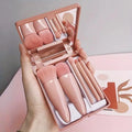 5-Piece Makeup Brush Set with Mirror & Case - Portable Cosmetic Tools