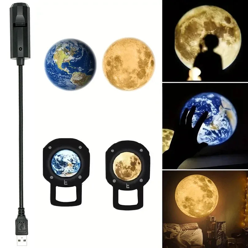 Starry Sky Night Light Projector with Moon and Earth Atmosphere for Romantic Bedroom Decor