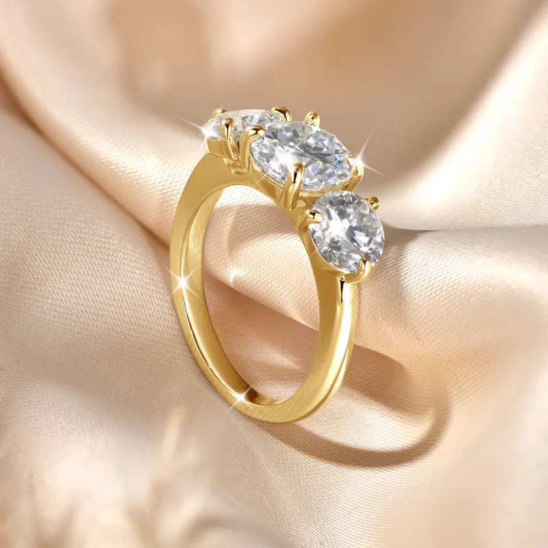 Moissanite Engagement Ring for Women 14K Gold Filled Three Stone Wedding Jewelry