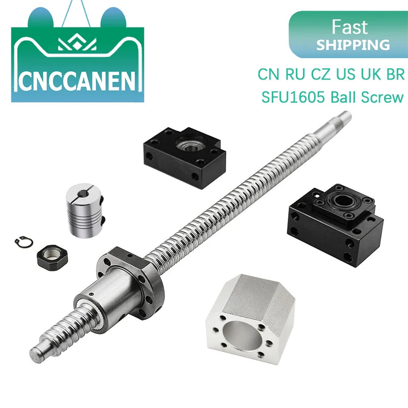 CNC Ballscrew Kit 1605 C7 End Machined Length 250-1550mm with Nut Housing & Coupler