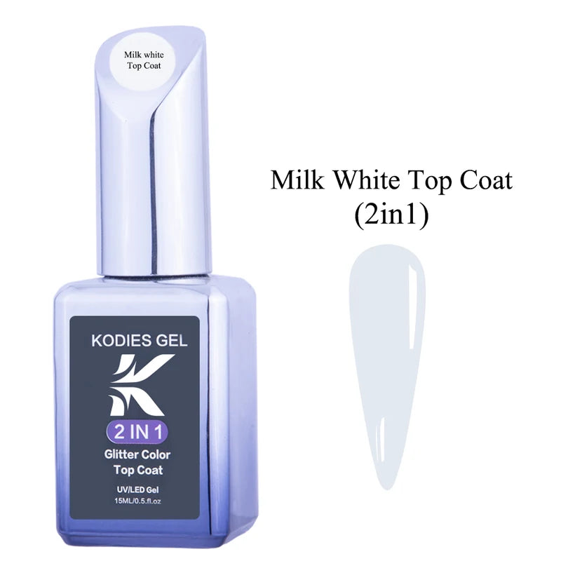 Milky White UV Gel Top Coat for Nails - Translucent Jelly Finish, No Sticky Residue, 15ml