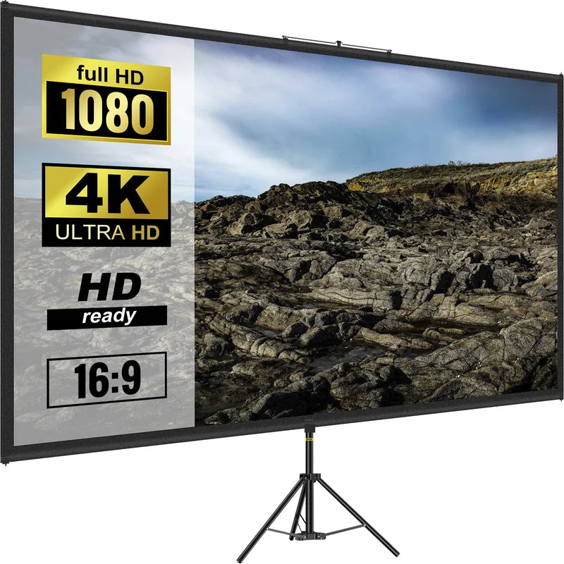 100 Inch Portable Tripod Projector Screen with Stand 4K HD Indoor Outdoor
