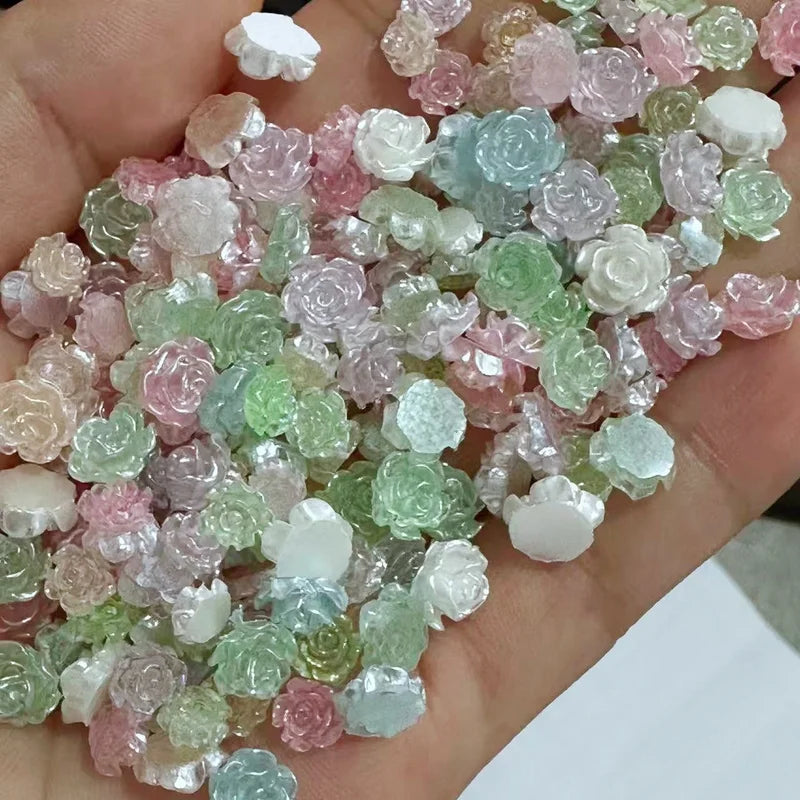 Pearl Nail Charms Set - Multi Colors 6/8mm Resin Camellia Nail Art Decor 20pcs