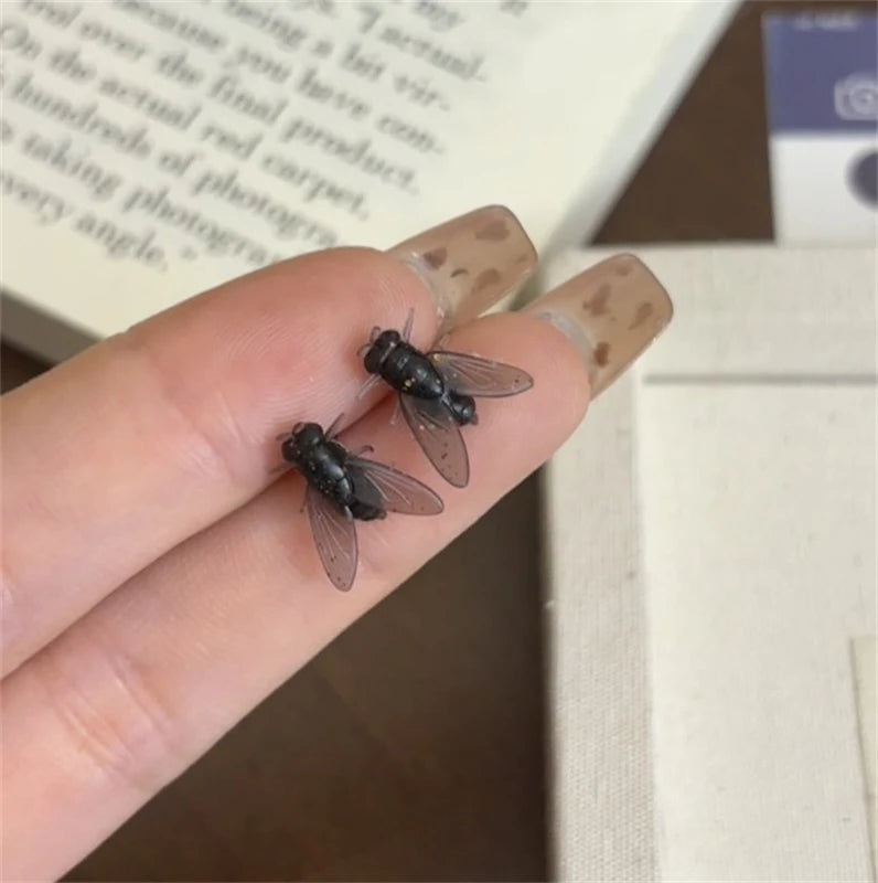 Funny Flies Earrings for Women Halloween Party Insect Jewelry Small Studs
