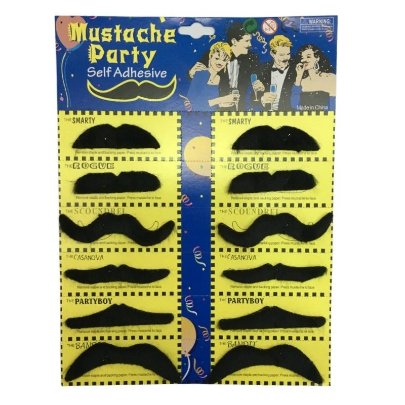 Self-Adhesive Fake Mustaches Party Favors for Costumes - 6/12 Pcs