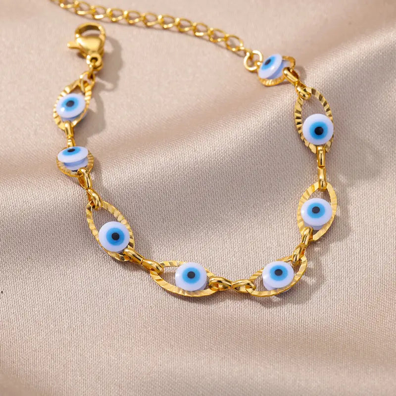Gothic Rainbow Evil Eye Chain Bracelet for Women Stainless Steel Charm Jewelry