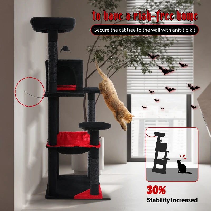 Tall Cat Tree with Large Hammock & Sisal Posts - Indoor Cat Tower