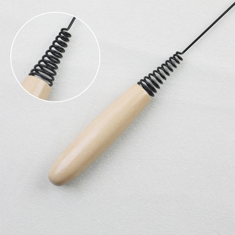 Wooden Handle Spring Teasing Cat Toy with Pearl Feather Replacement Head - Boredom Relief Pet Supply