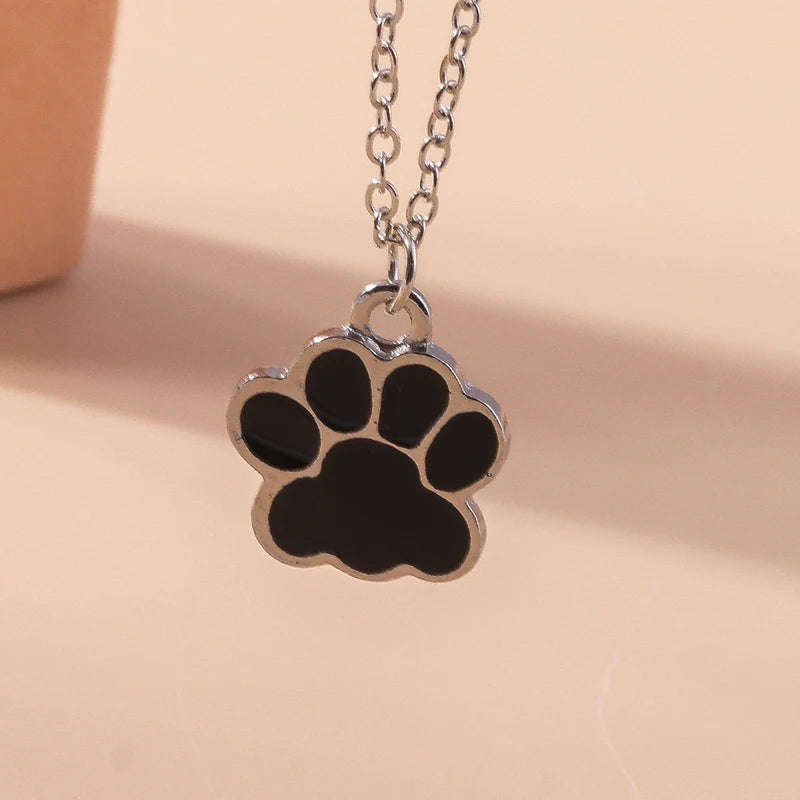 Cute Enamel Paw Necklace Set for Women Men - Matching Dog & Cat Pendant Jewelry
