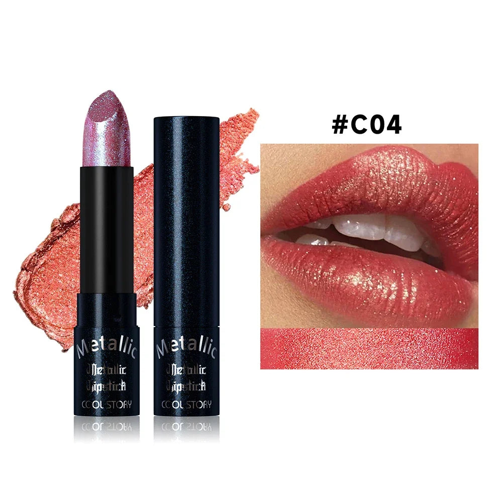 Long Lasting Metallic Pearl Lipstick - 15 Shimmer Glitter Colors for Special Occasions