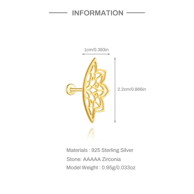 Sterling Silver Lotus Flower Crown Earrings for Women - Hypoallergenic Jewelry