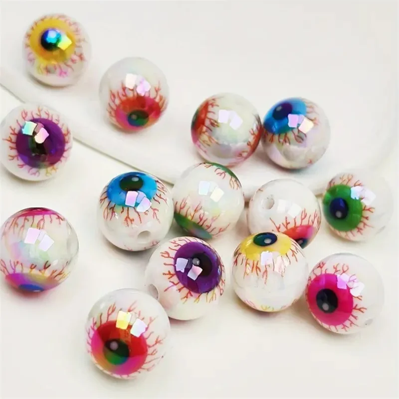 16mm Colorful Acrylic Eyeball Beads - 10pcs Spooky Halloween Jewelry Spacer Beads