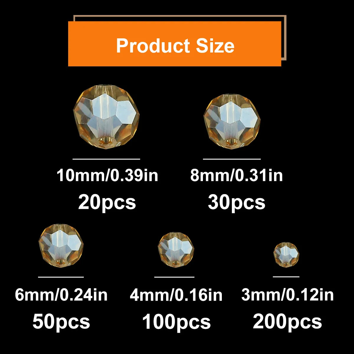Golden Champagne Crystal Glass Spacer Beads for Handmade Jewelry 4-10mm