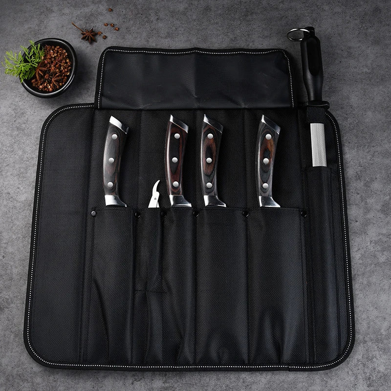 Portable Chef Knife Storage Bag Oxford Fabric Roll Case for Kitchen & Camping