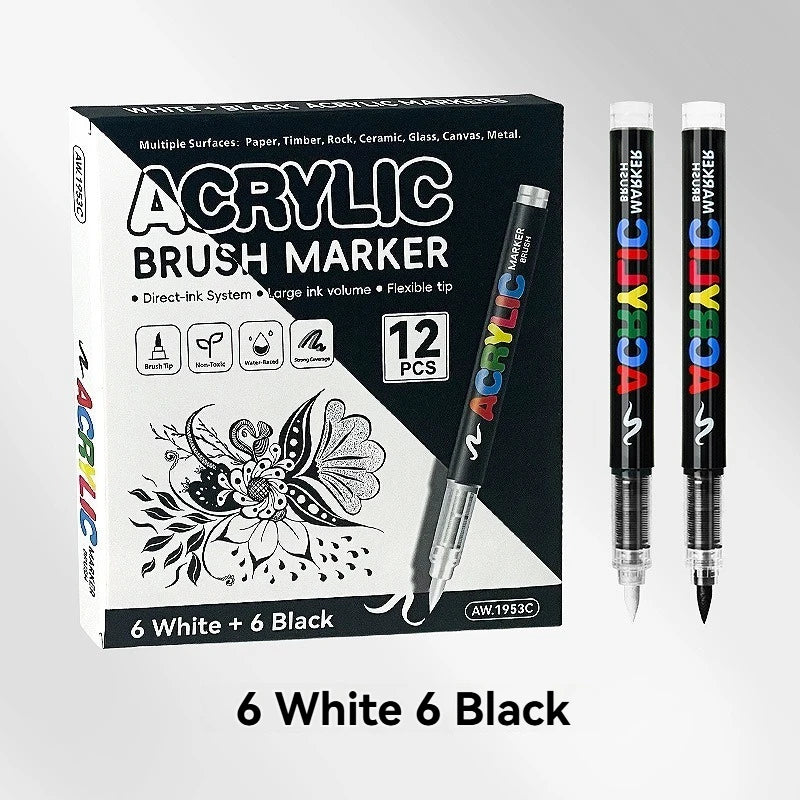 Acrylic Paint Pen Set 12 Colors Markers for Wood Canvas Rock Painting Gift - Black White Gold Silver