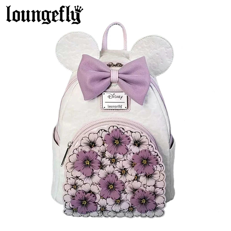 Cute Mickey and Minnie Floral Cat Mini Backpack for Women - Double Shoulder Bag Purse