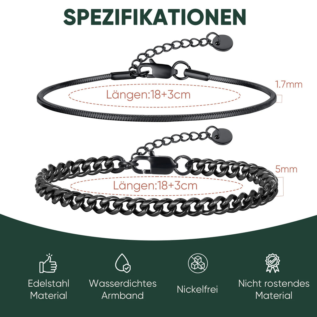 2pcs Men's & Boys Waterproof Stainless Steel Chain Bracelets - Stylish Gift for Dad & Him