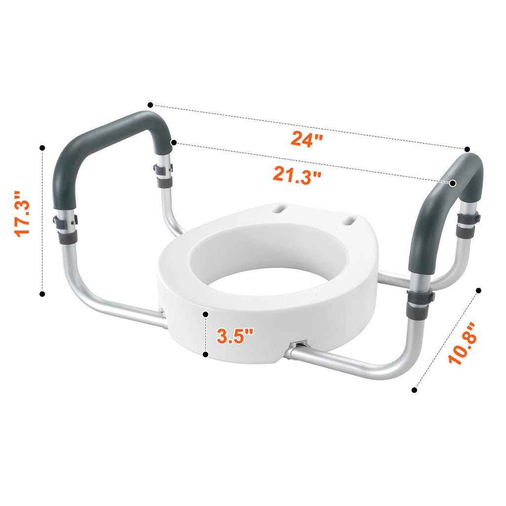 Raised Toilet Seat 3.5 Inch Height, Supports 300 lbs with Handrail