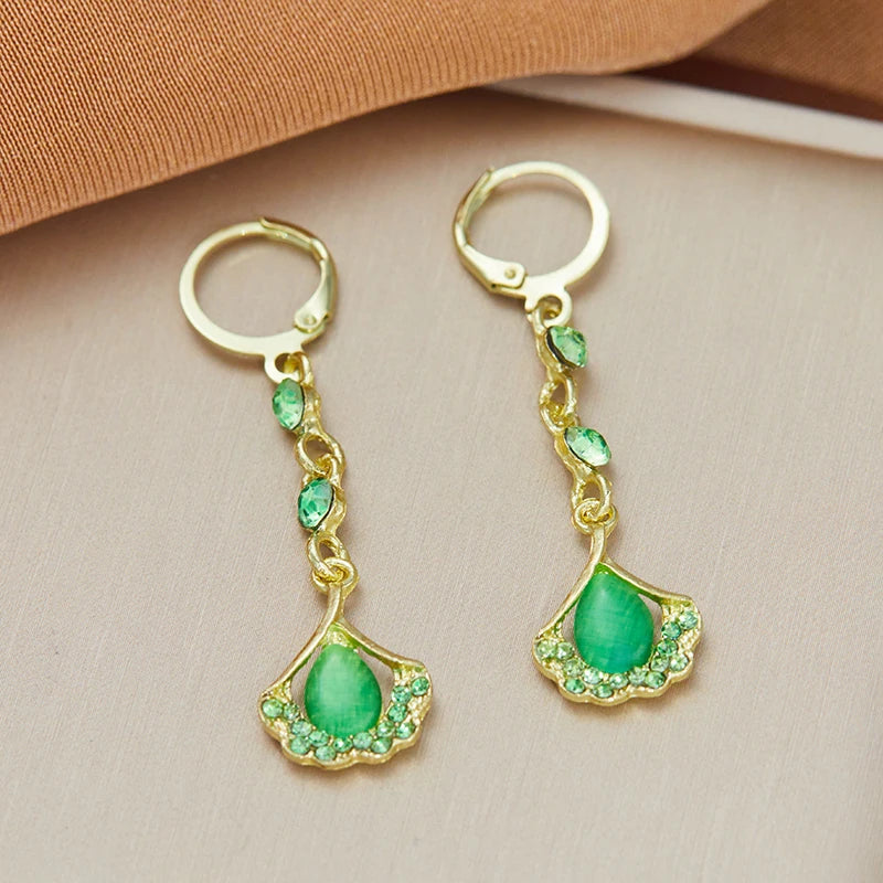 Green Rhinestone Opal Tassel Earrings for Women Fashion Daily Party Jewelry Gift