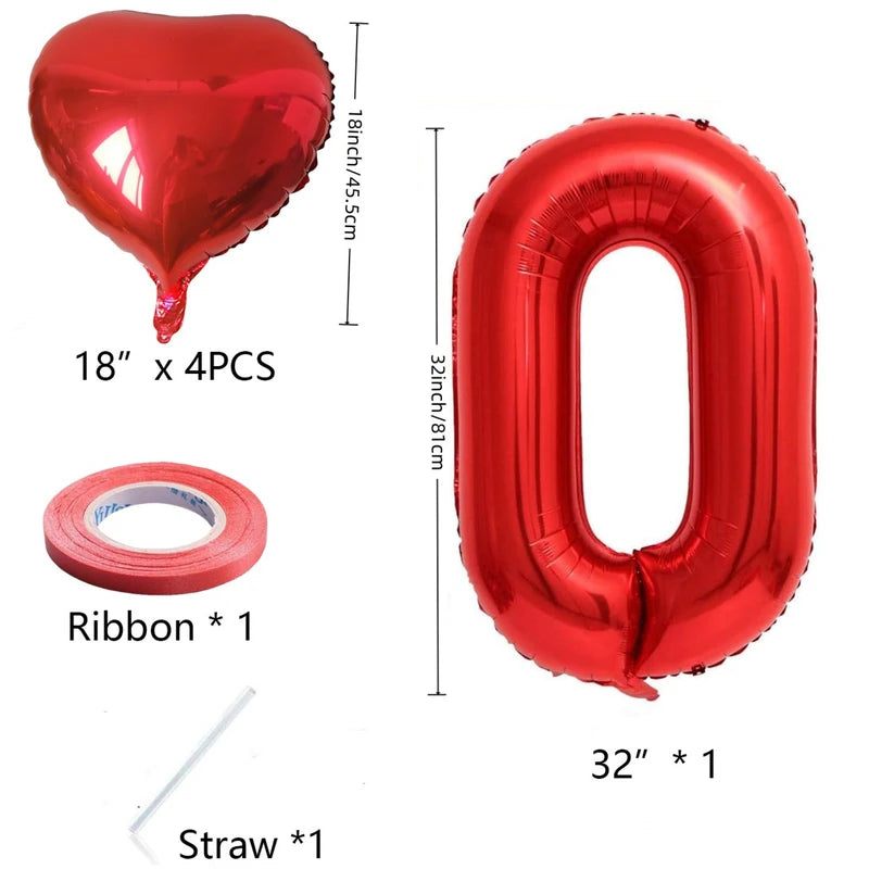 Party Foam Number and Heart Balloons Set for Celebrations - Multiple Colors