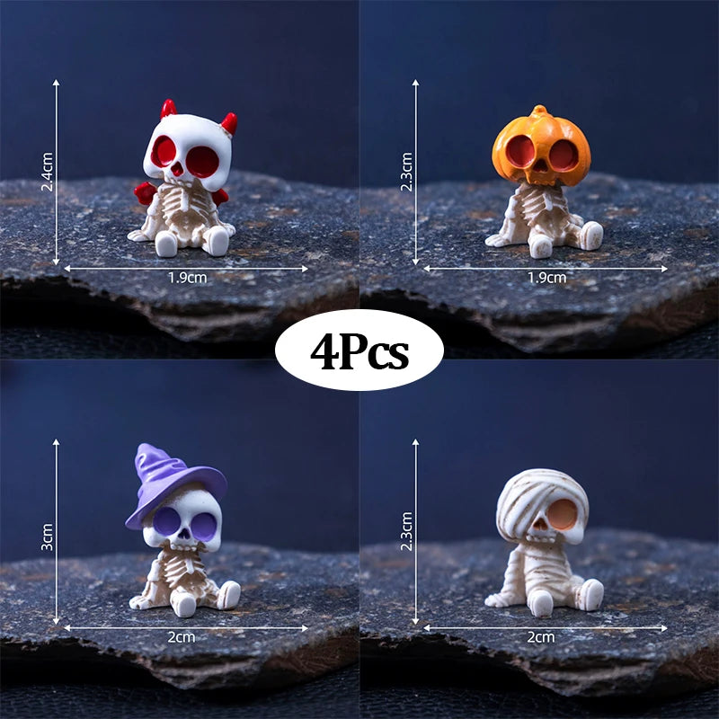 Halloween Mini Figurines Set - Spooky Resin Decor with Pumpkins Ghosts Skulls