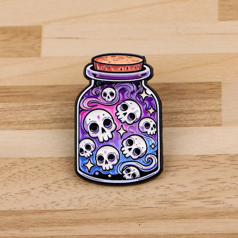 Halloween Mexican Skull Enamel Brooch Pins for Backpack & Clothing Accessories - Skeleton Potion Badge