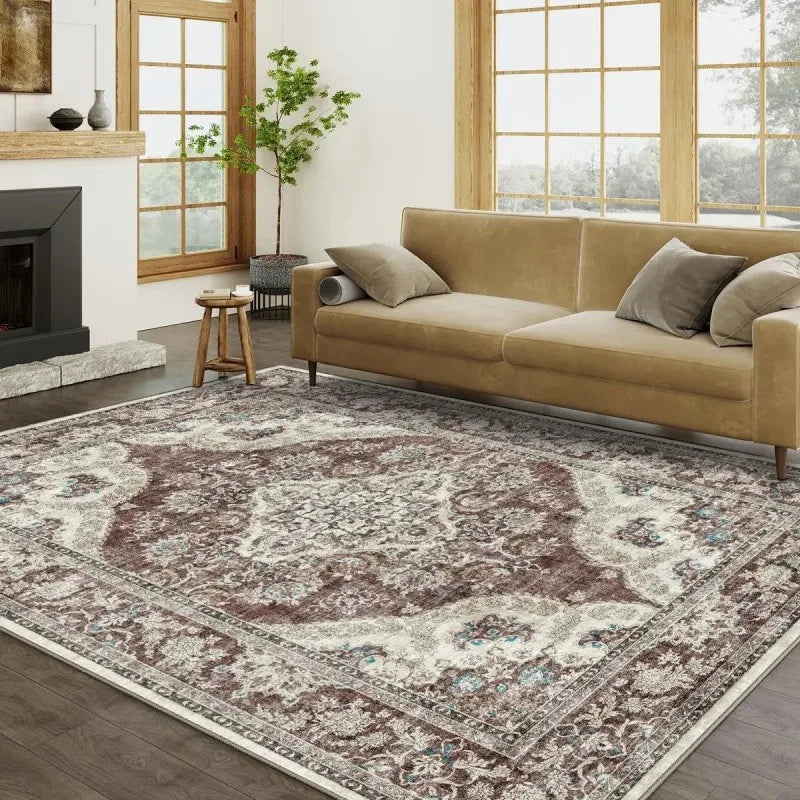Vintage Persian Rug Non-Slip Floor Mat for Living Room and Bedroom