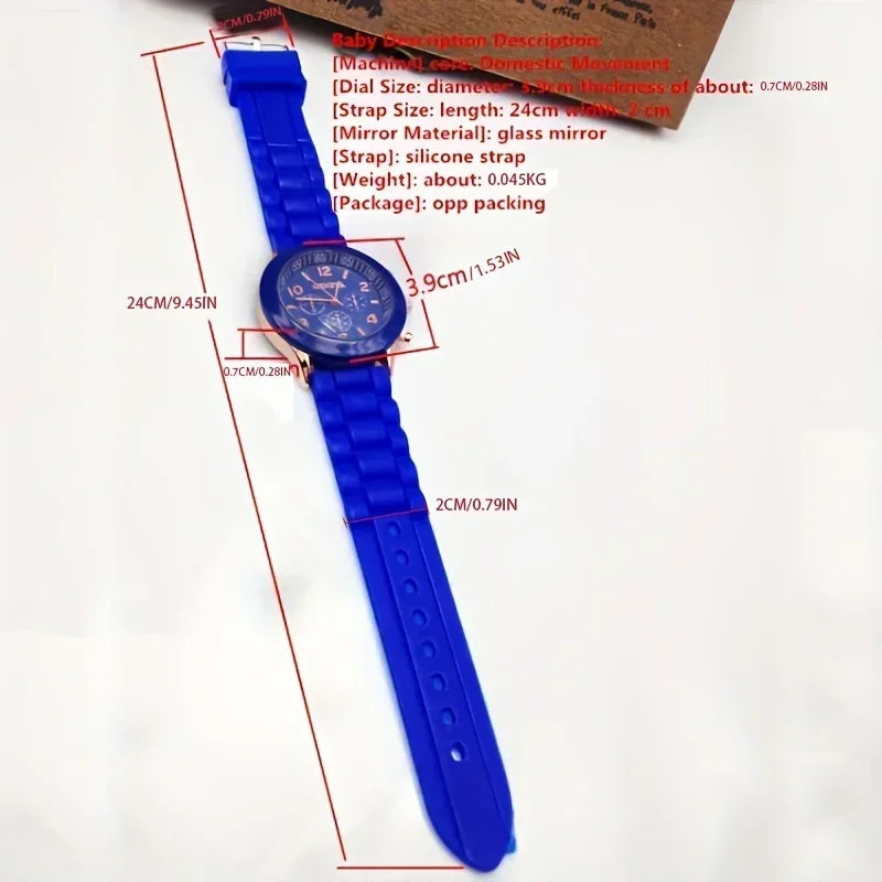 Unisex Round Pointer Quartz Watch with Silicone Strap - Sports Wristwatch for Women and Men