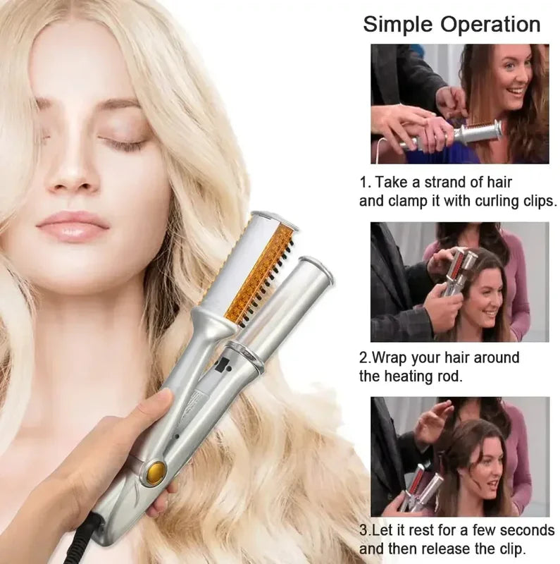 Professional 2-in-1 Rotating Curling Iron & Straightening Brush - Hair Styling Tool