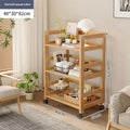 Solid Wood Mobile Storage Trolley Table - Living Room Kitchen Side Cabinet