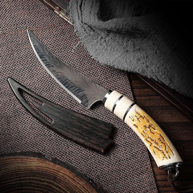 Curved Fruit Knife with Satin Finish and Plastic Handle - Portable Boning Knife