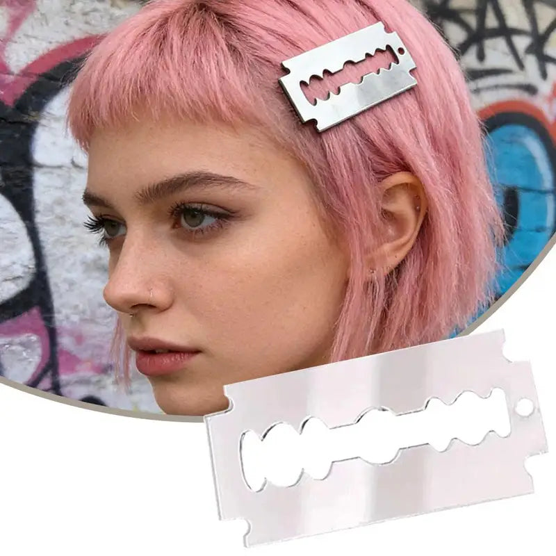 Simulated Acrylic Razor Blade Hair Clips - Punk Y2K Side Accessories for E-Girls & Streetwear