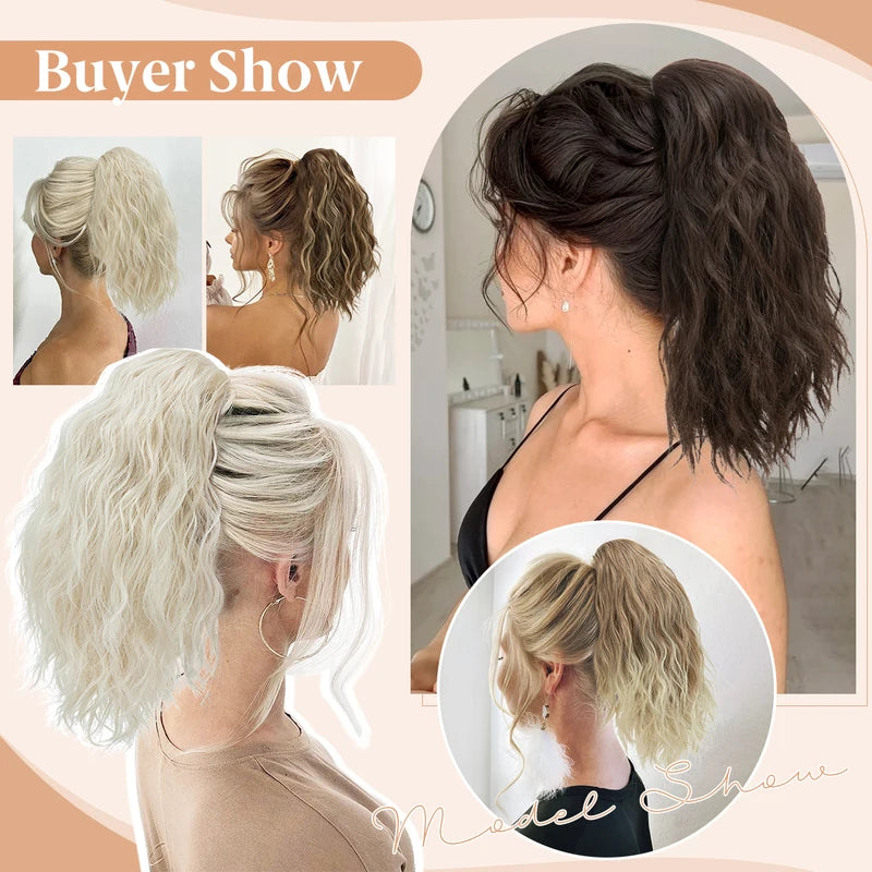 Synthetic Curly Claw Clip-In Ponytail Hair Extensions - Blonde Brown Short Hairpiece