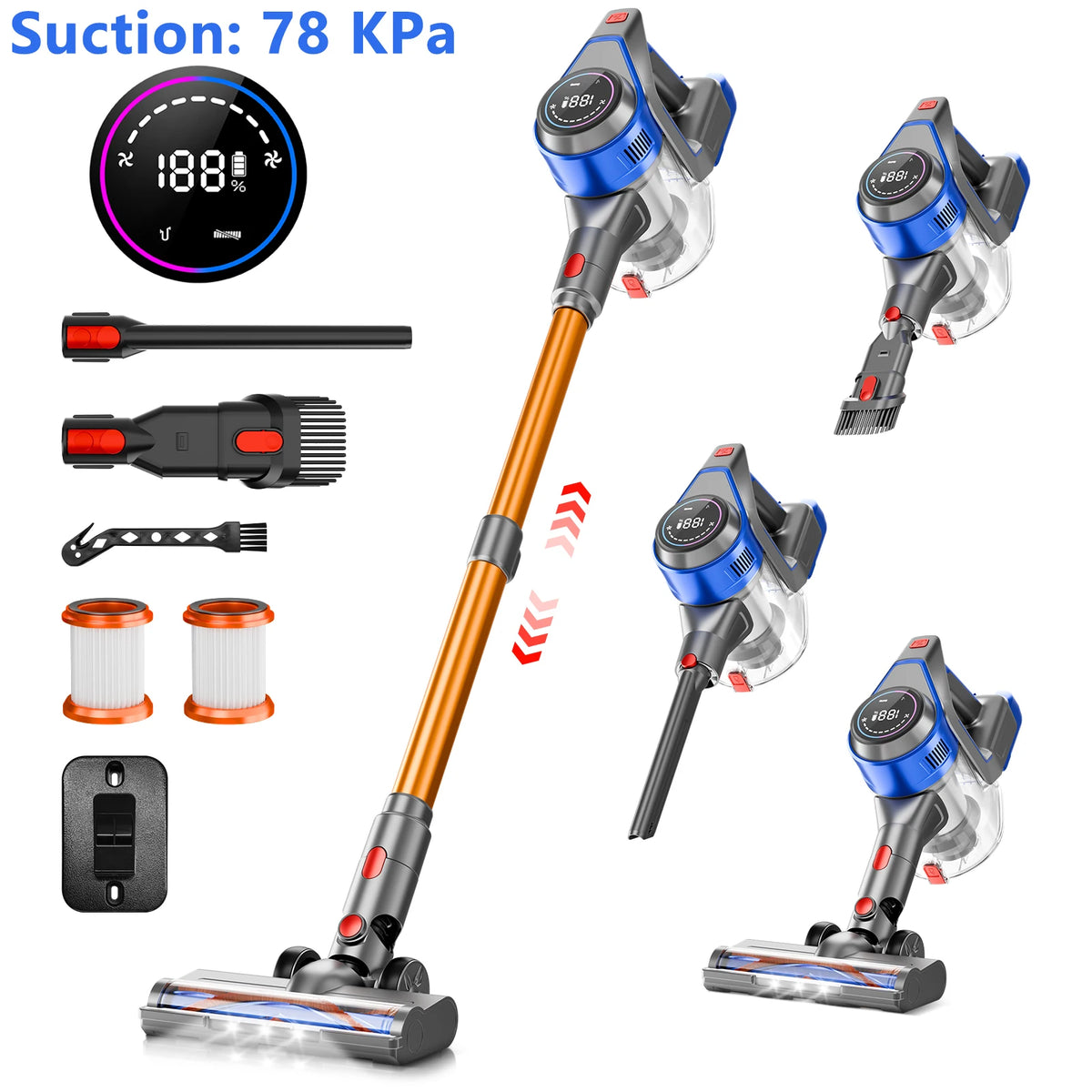 Cordless Handheld Vacuum Cleaner with Strong Suction & LED Light for Pet Hair and Carpet Cleaning