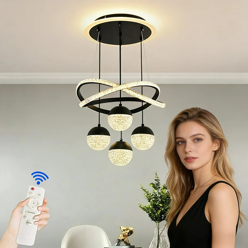 Adjustable LED Pendant Light with Remote Control for Living & Dining Rooms