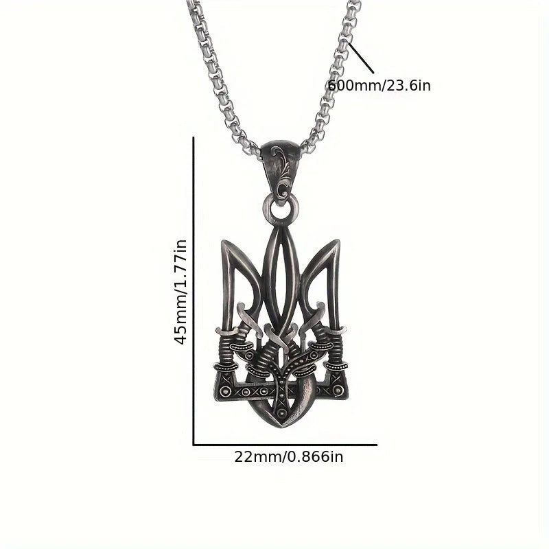 Neptune Poseidon Trident Necklace Pendant Men Jewelry Silver