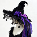 Velvet Witch Hat with Lace Trim & Moon Pendant for Halloween & Cosplay