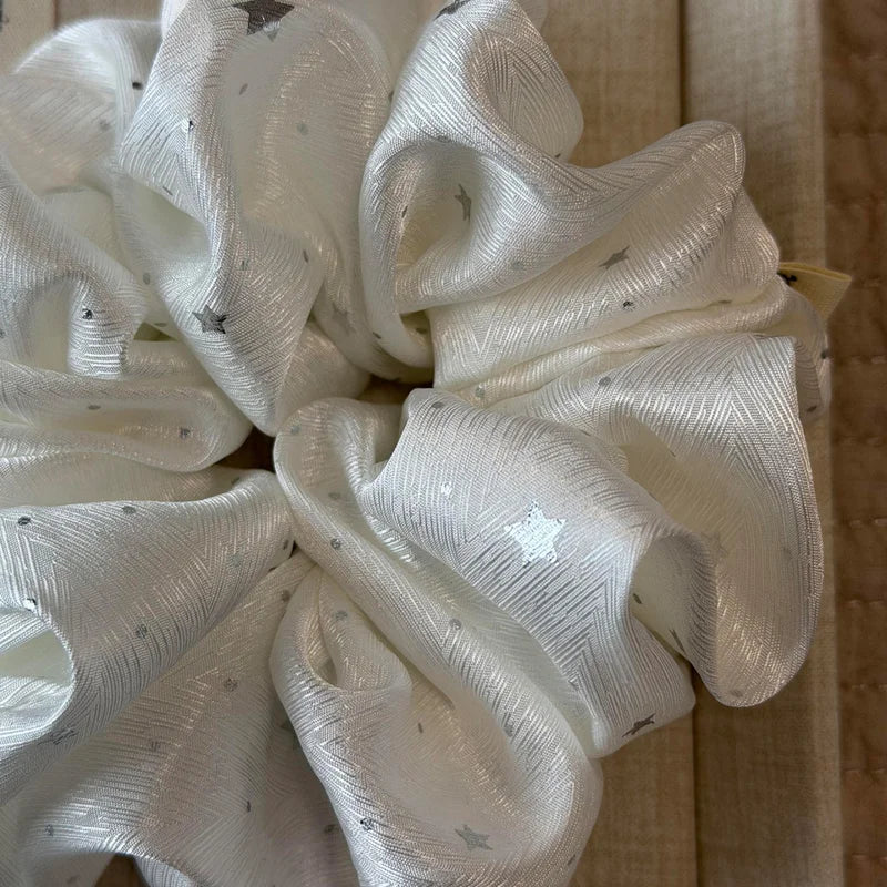 Romantic Star Print Satin Scrunchies for Women - Shiny Elastic Hair Ties, Elegant Hair Accessories for Daily & Party Wear