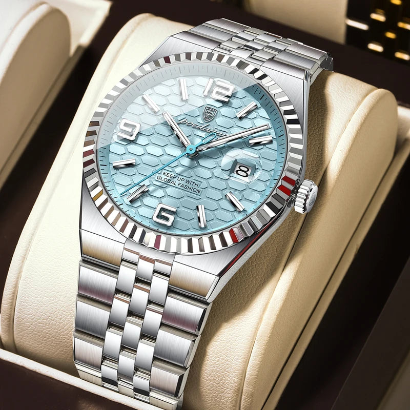 Luxury Men's Waterproof Luminous Dial Quartz Watch with Stainless Steel Band