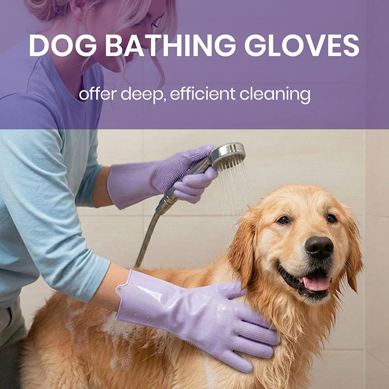 Pet Grooming Bathing Gloves for Dogs and Cats Silicone Hair Removal Scrubber Massage