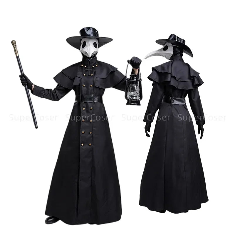 Medieval Hooded Robe Plague Doctor Costume Cloak Mask Hat for Men Steampunk Cosplay