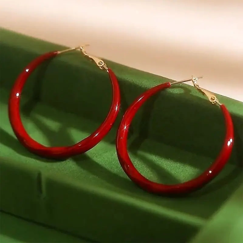 Simple Big Red Circle Earrings for Women - Fashion Wild Jewelry US