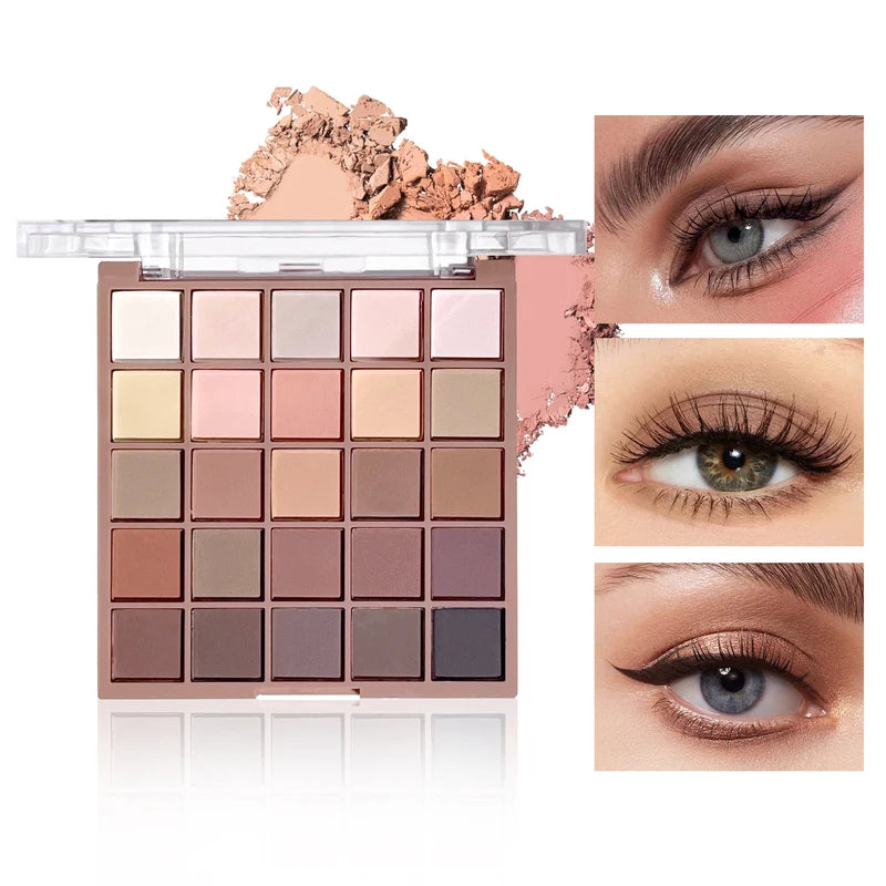 25-Color Matte Eyeshadow Palette Waterproof & Sweatproof for Daily Makeup