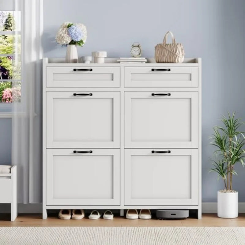 Wooden Shoe Cabinet with 2 Drawers - Space-Saving Entryway Storage