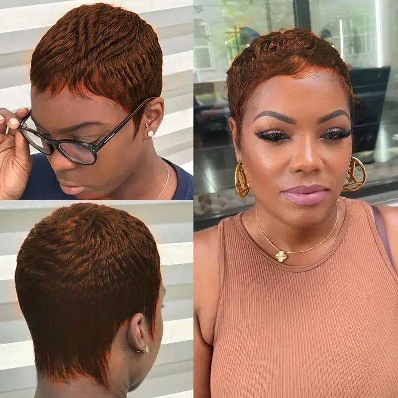 Curly Human Hair Wigs for Women - Short Pixie Cut Brazilian Hair, Full Machine Made