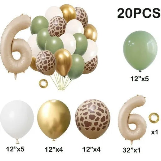 Jungle Latex Balloon Set with Number 0-9 for Birthday & Baby Shower Parties