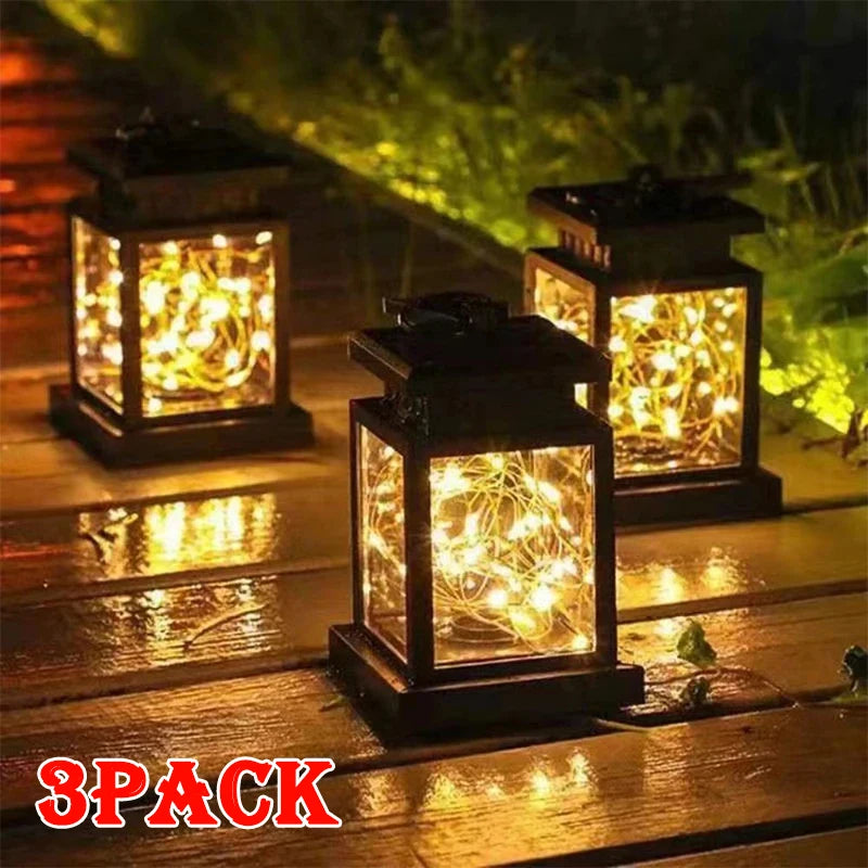 3-Pack Outdoor Solar Hanging Lanterns Waterproof LED String Lights for Garden Patio Party