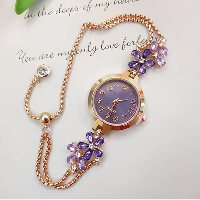 Women Quartz Watch with Strass Dial and Bracelet - Multiple Colors